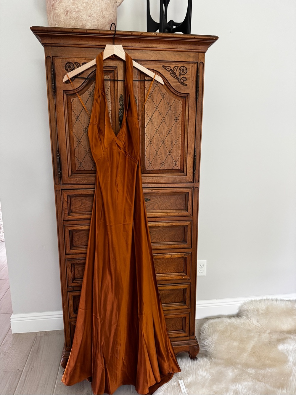 Reformation Copper Satin Halter Maxi Dress